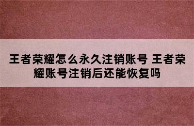 王者荣耀怎么永久注销账号 王者荣耀账号注销后还能恢复吗